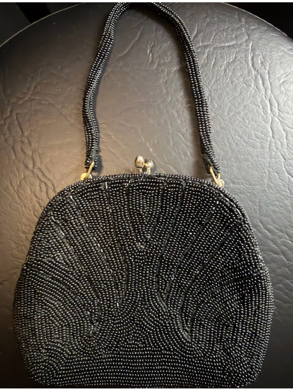 Small Vintage Black Beaded Evening Bag Clutch Purse Snap Closure Classic Luxury